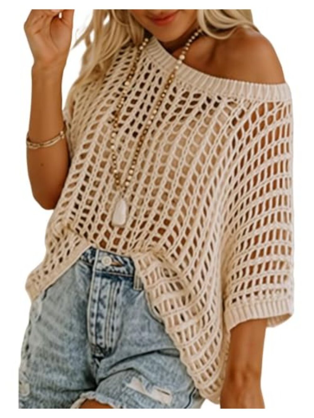 Crochet Off Shoulder Beach Coverup Oversized Hollow Out Summer Top